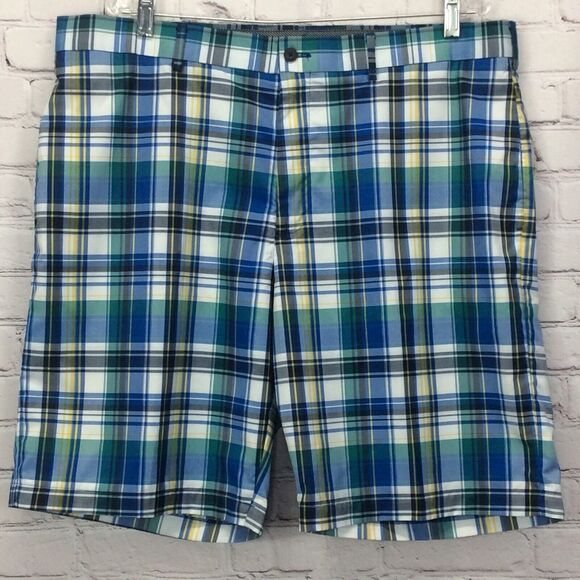 Ben Hogan Golf Shorts Men's Size 38 Blue Multicolor Plaid Chino Flat Front Sport - Picture 7 of 8